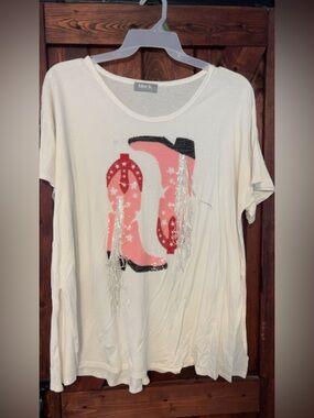 Girls' White Tee with Pink Cowboy Boot Graphic